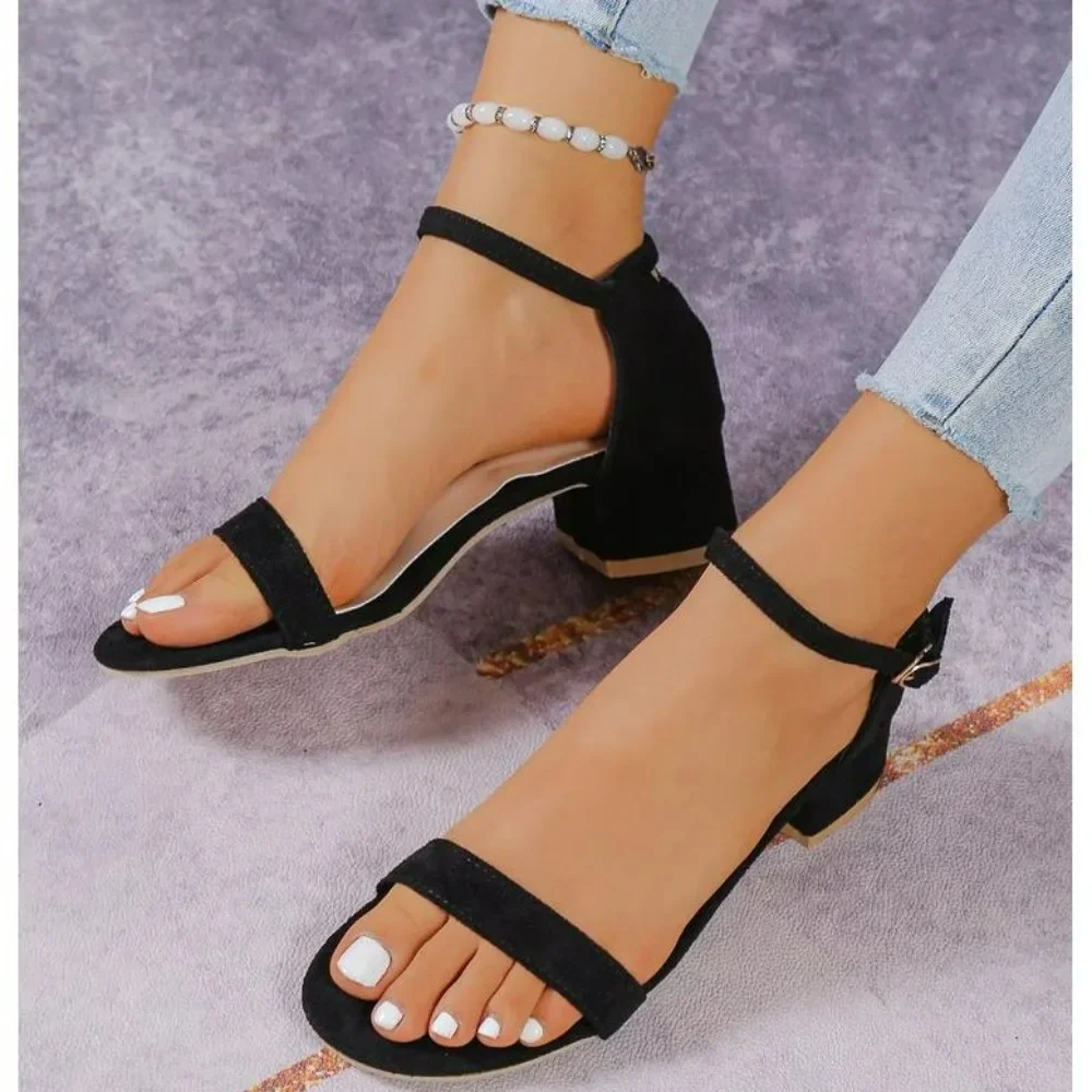 Summer New Style Women Sandals 2024 Versatile Thick Heel Fairy Style Med Heel Women\'s Shoes Luxury Sandals Women Designers