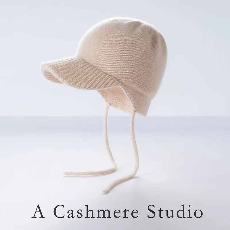 高品質ピュアカシミヤファッションハット-レディース-2025秋冬新作-ニット野球帽-レディース-レースアップカジュアルハット