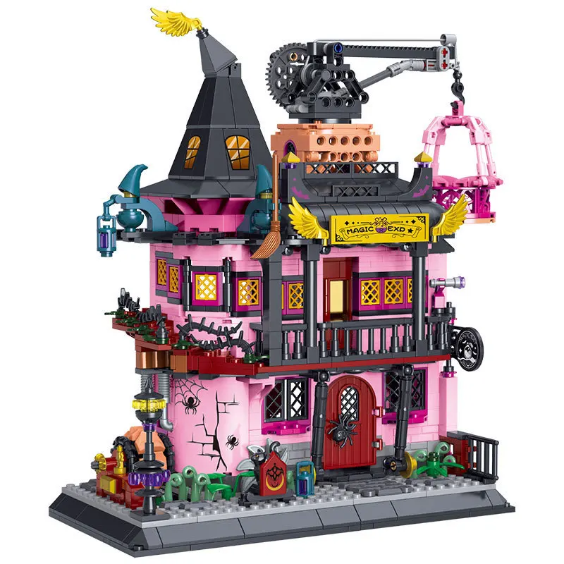 Creative Mini Block Magic Labs Streetscape Laboratory Building Brick Toys Movie City Street View With Light For Gifts Halloween