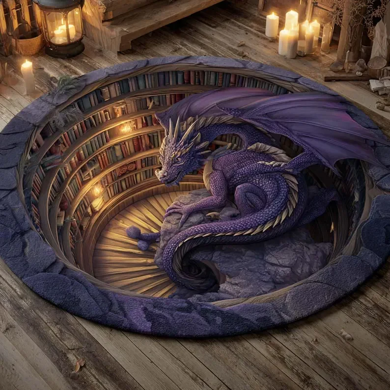 Blue Illusion Round Rug Dart Game Room Carpet Optical Mat Modern Man Cave Decor, Gamer Area Rug Unique Circular Kilim Xmas Gift