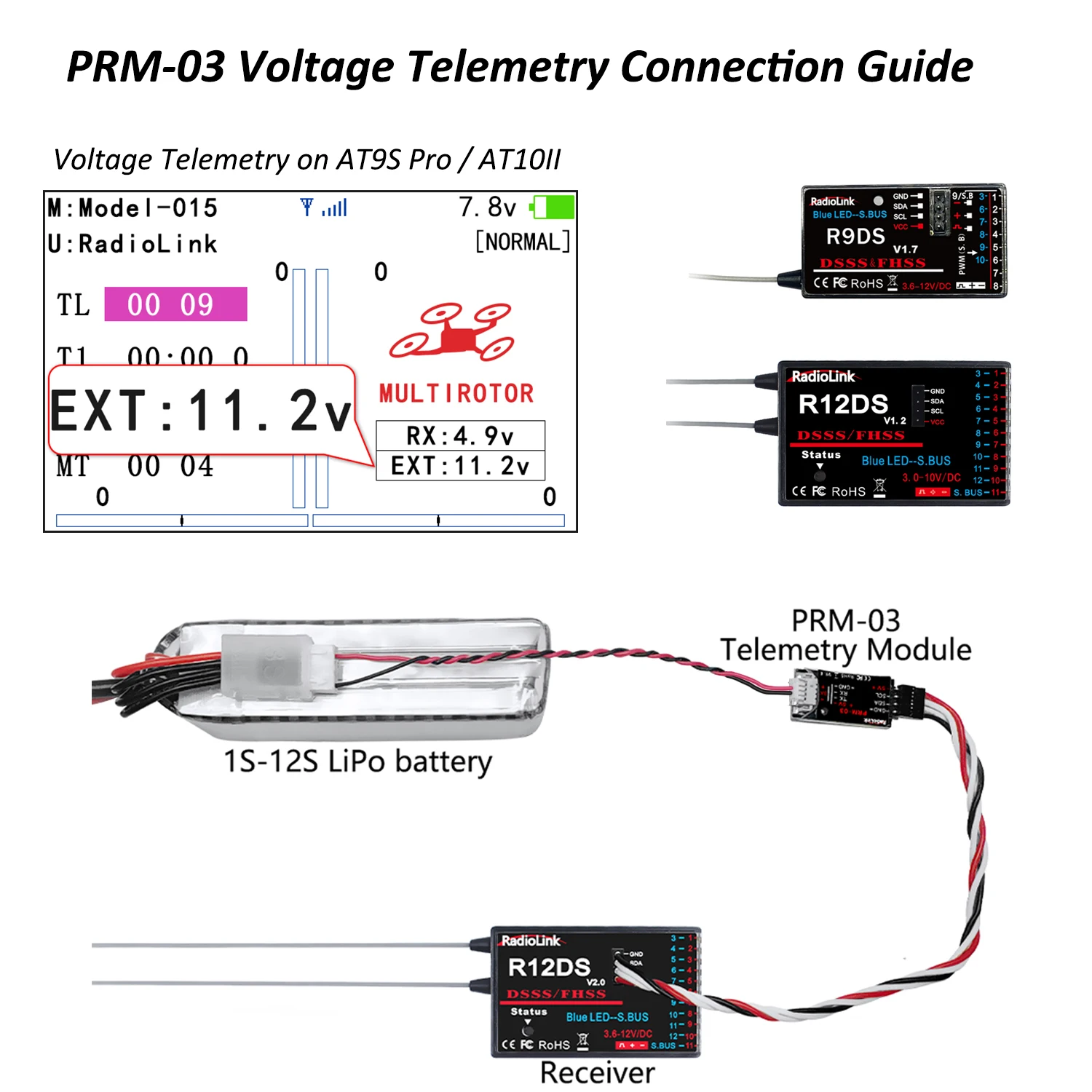 Radiolink PRM-03 OSD Telemetry Sensor Return Flight Information Module for AT9/AT9S/AT9S Pro/AT10/AT10II