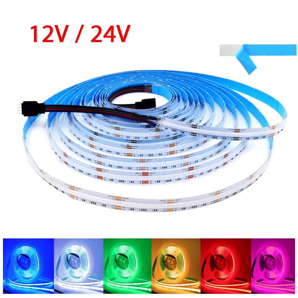 

12V 24V RGB LED COB Strip Light 576LEDs/m Super Bright High Density Linear Lighting for Home Flexible Tape Lamp Change Color