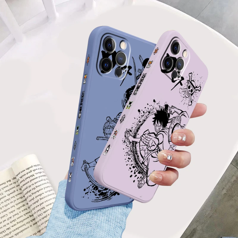 One P-Piece L-Luffy Anime Liquid Left Rope For Apple iPhone 15 14 13 12 11 XS XR X 8 7 SE Pro Max Plus Mini Funda Phone Case