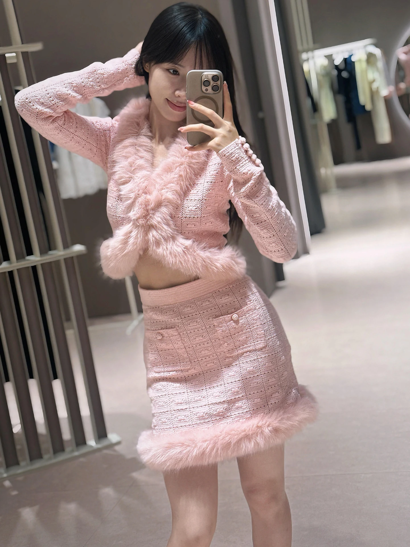 Sweet ort Knitted Cardigan Coat with Furry Collar for Women Ele Commute Sle Regular Fit Medium Softn Long Sve