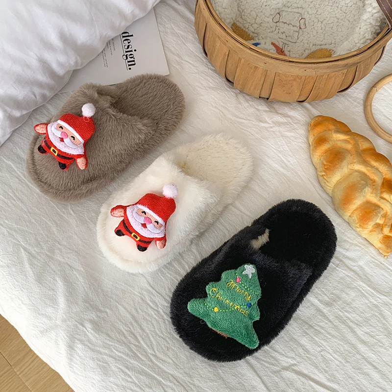 Toddler Winter Warm Plush Slippers Christmas Cute Children Causal Shoes for Boy Girl Soft Fluffy Home Kids Flat Cotton Slippers