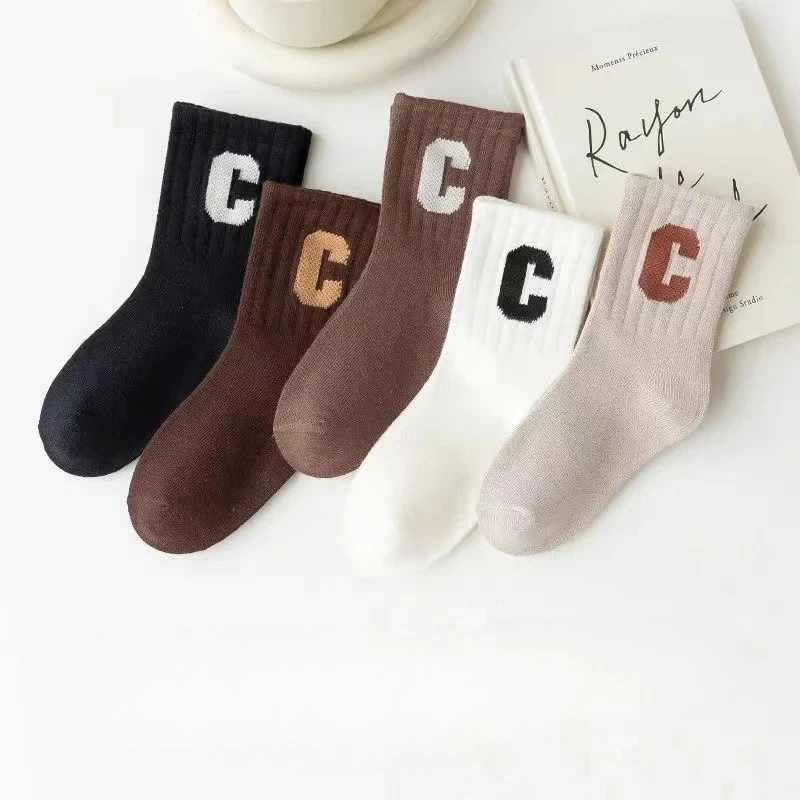 5 أزواج من جوارب الكاحل للخريف والشتاء للأولاد، جوارب أبجدية بسيطة وعصرية ومتعددة الاستخدامات، ناعمة ومريحة ودافئة