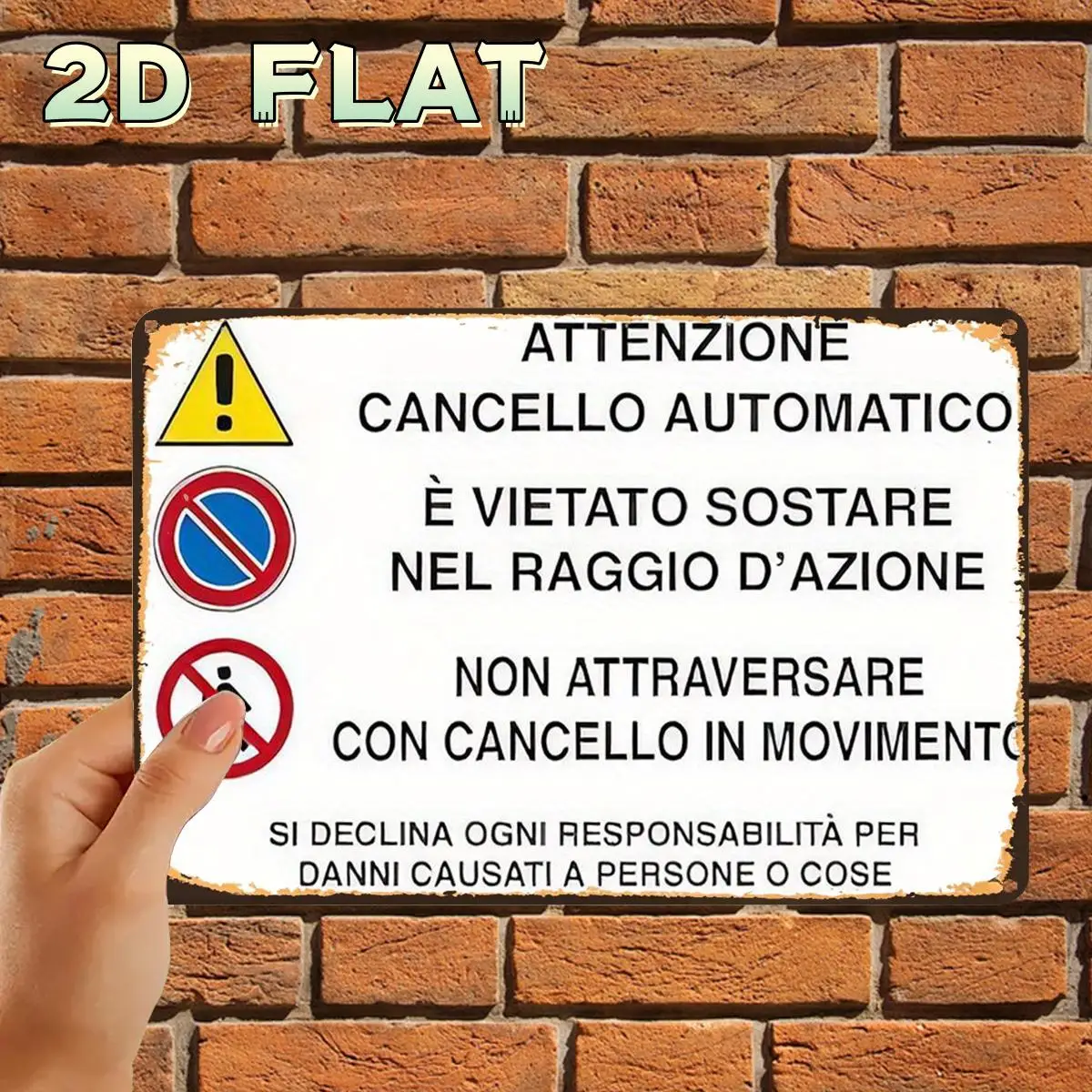 2D Flat, Retro Vintage Safety Warning Sign for Automatic Switch Metal Iron Sign, Pre-Drilled Holes, Suitable for Indoor, Garden