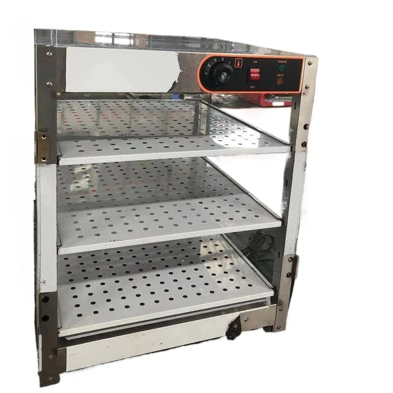 

3-layer thermal insulation cabinet, breakfast burger shop, stainless steel body, visible food display on all sides