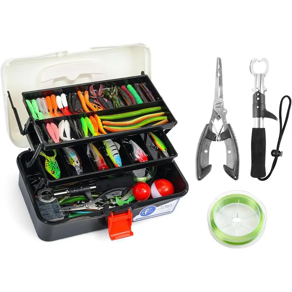 

Complete 3-Tier Fishing Tackle Box with 432 Pieces Lures Set, Including Pliers, Crankbaits, Hooks, Weights for Bass Freshwater F