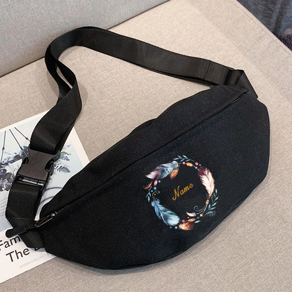 Personalized Customization Name Black Waist Bag Casual Outdoor Phone Bag Fashionable Running Waist Bag Large Capacity