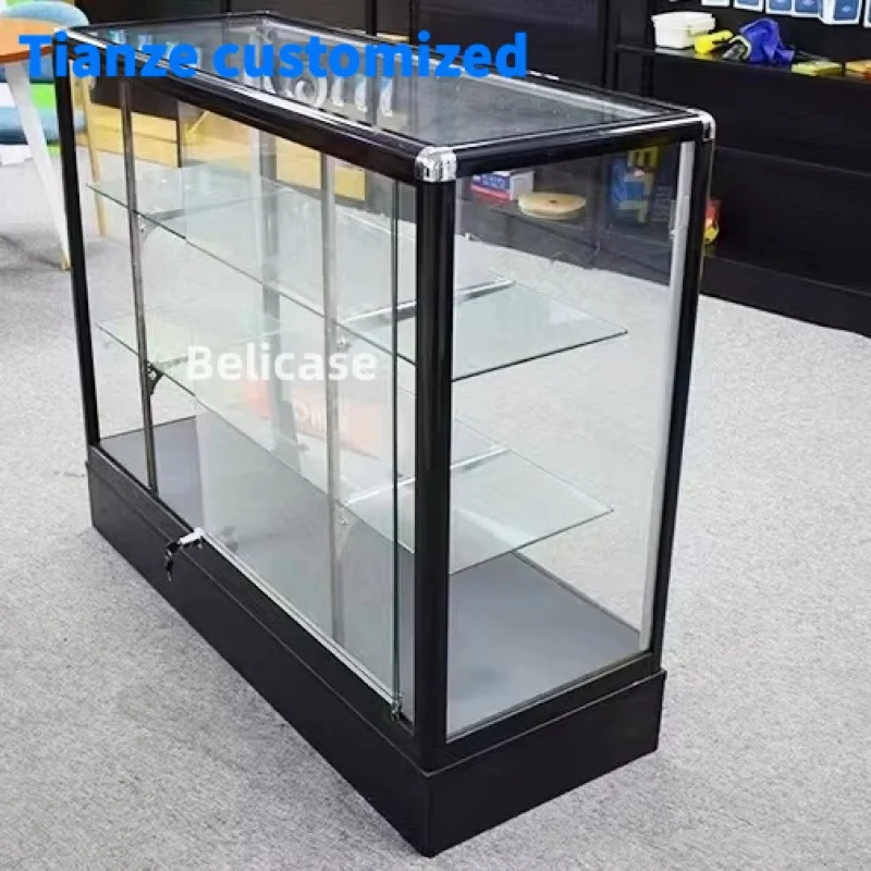 

(Customized) store glass show with LED light smoke shop display cabinet showcase sturdy aluminum frame floor displa