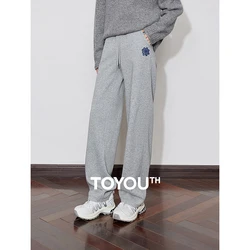 TOYOUTH Women Sweatpants 2024 Autumn Winter New Denim Flower Elastic Waist Straight Sports Casual Banana Pants