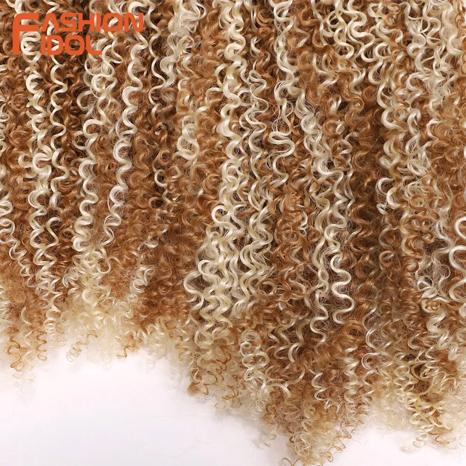 FASHION IDOL Afro Kinky Curly Hair Extensions 12-14 inches 6PCS 260g Synthetic Hair Bundles Blonde Weave Fake Hair