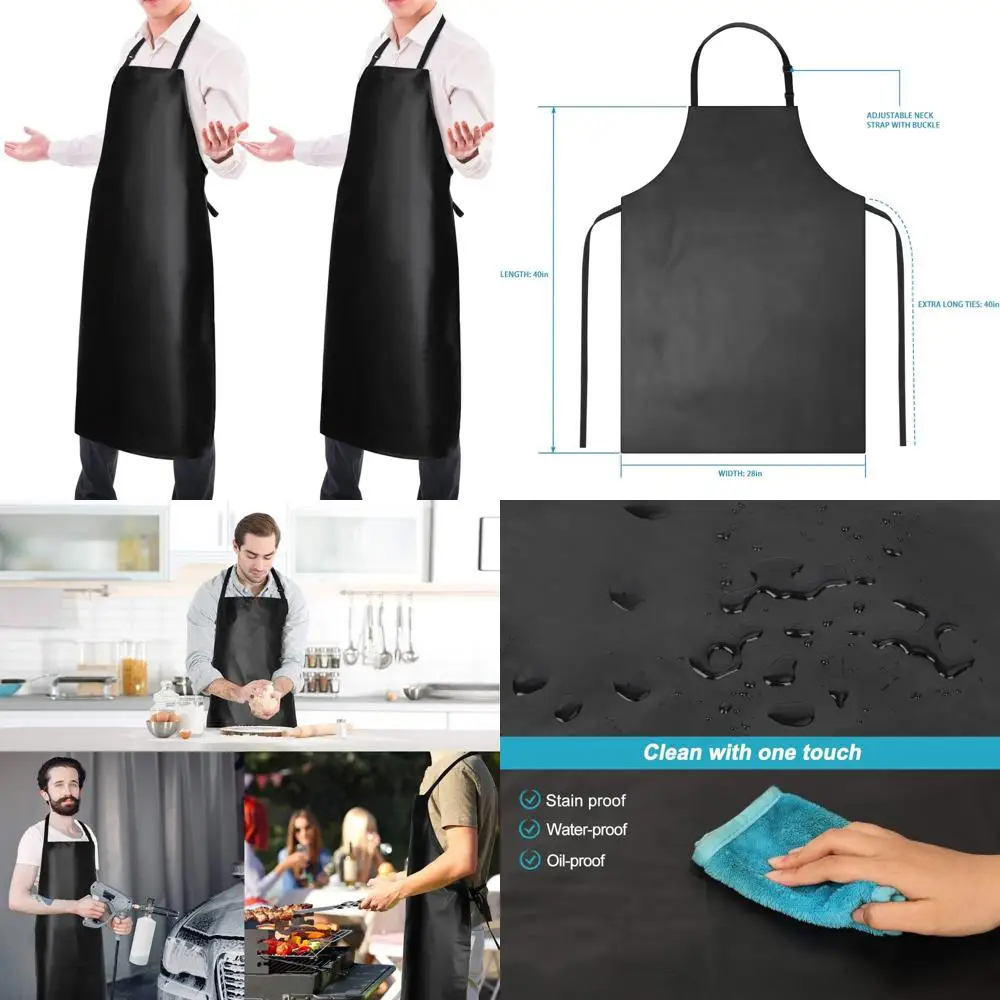 

2 упаковки водонепроницаемых резиновых виниловых фартуков 40-дюймовые фартуки шеф-повара для мужчин, сверхмощные химические рабочие фартуки, удлиненные фартуки для гриля с