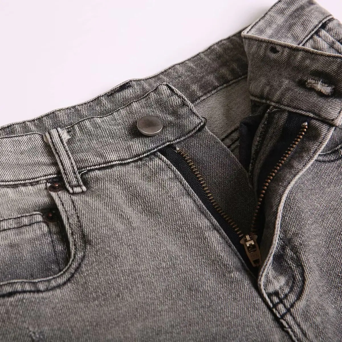 Shorts jeans casual para mulheres, shorts retrô buraco, zíper de cintura alta, moda feminina, novo, 2024