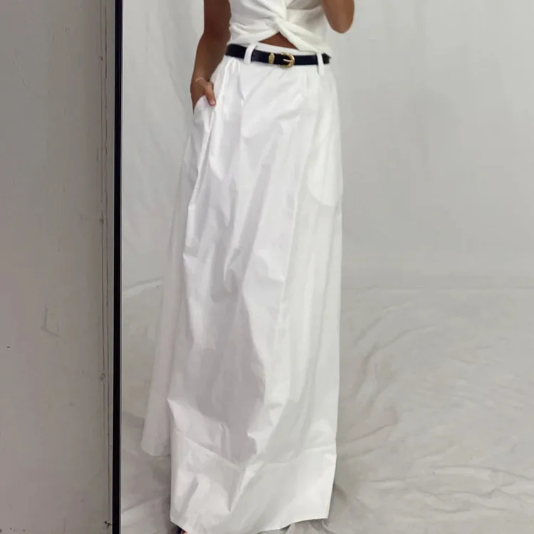 Women's French Cotton White Half-length Dress 2026 New Simple Commuter Style Loose High-waisted A-shaped Skirt New Launch