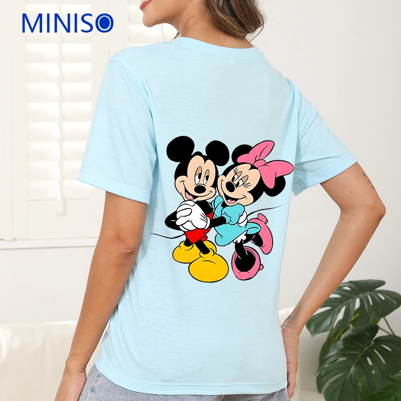 

Clothes Trends 2025 New Disney Mickey and Minnie Printed Cotton T-shirt for Couples Loose Top Valentine's Day T-shirt Brands