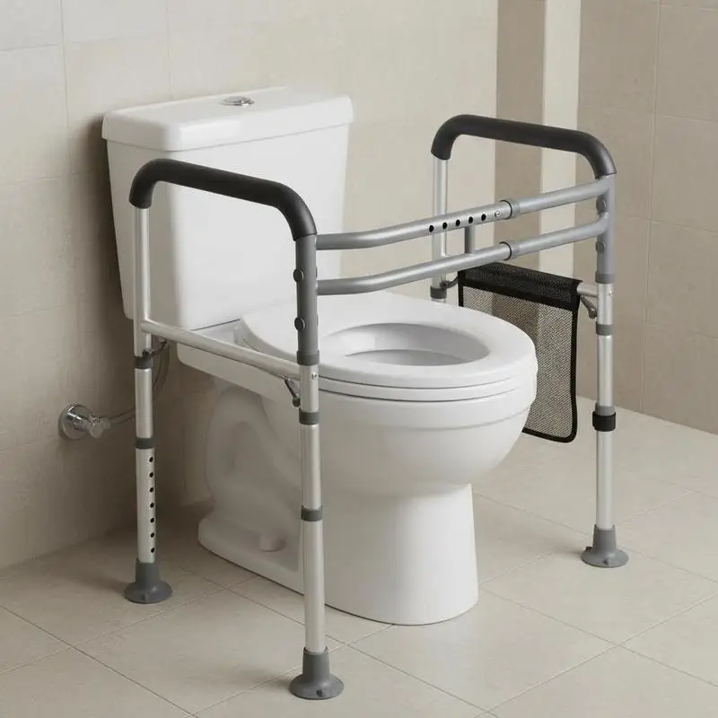

Adjustable Bathroom Safety Frame 20x18x26 Inch For Home Hospital Nursing Center, Foldable Commode Support Grab Bar Reinforced Aluminum Alloy Structure Seniors Pregnant Women Injured Mobility Aid Device