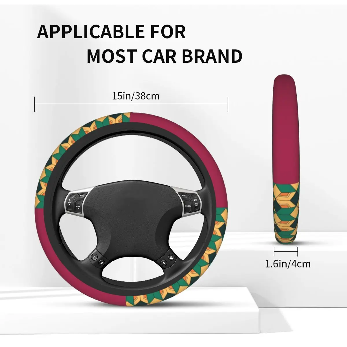 Tanjiro Kamado غطاء عجلة توجيه سيارة 38 سنتيمتر القتلة المرنة طباعة K-Kimetsu أنيمي Elastische سيارة التصميم اكسسوارات السيارات