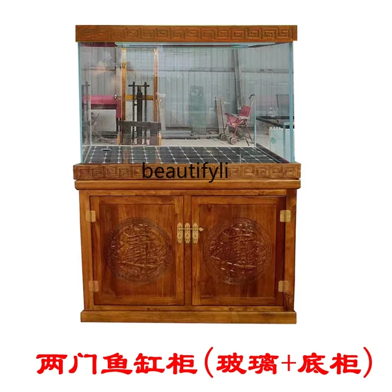 Old Elm Aquarium Base Cabinet Living Room Office Amass Fortunes Fish Tank Solid Wood Carving New Chinese Fish Tank