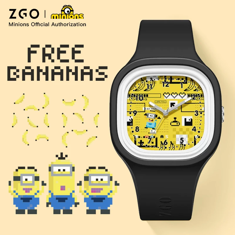 Relojes ZGO X Minions para niños, reloj luminoso de cuarzo resistente al agua para estudiantes, reloj de pulsera bonito de dibujos animados para colegiala, regalo 8877