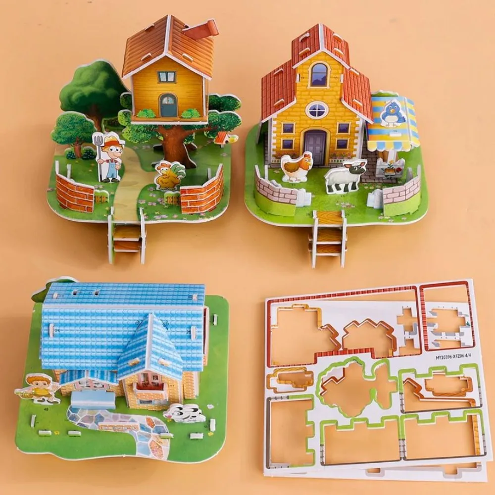 

Handmade 3D Three-dimensional Building 9.8*11cm Random Styles DIY House Assembly Building Model Children Puzzle Model Toys