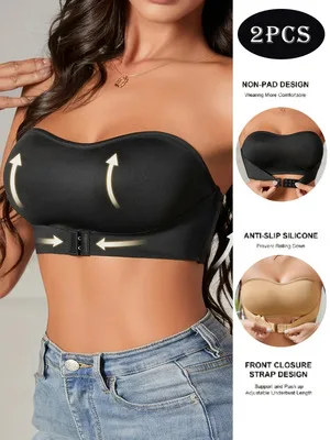 

2 pieces of sexy front-buttoned shaping and gathering upper-support women's unlined bra with no underwire, beautiful back, thin style, breathable women's plunging bra type lingerie