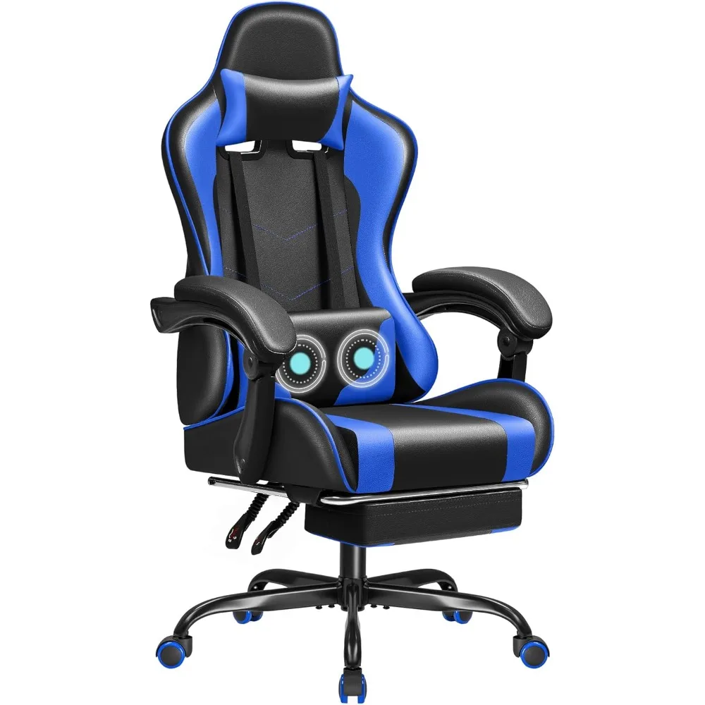 Gaming Chair Ergonomic Computer Chair with Footrest and Massage Lumbar Support, Height Adjustable Video Gaming Chair