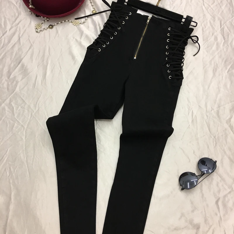 Jeans Women Lace-up Skinny All-match Zipper Simple Trendy Ankle-Length Trousers Womens Spring Autumn Slim Female High Quality