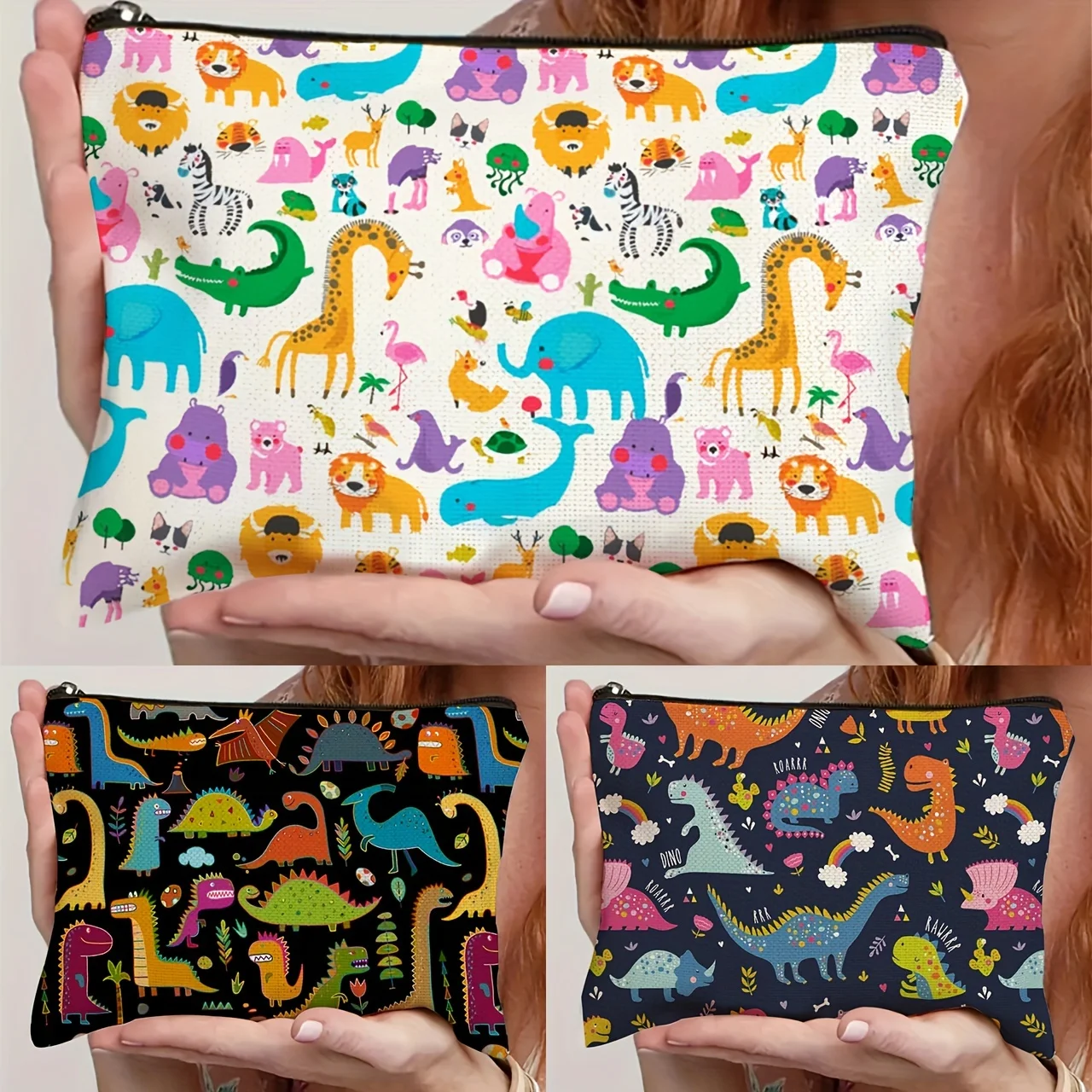 Charming Dinosaur Print Makeup Bag Spacious & Durable Cosmetic Pouch with Zipper Cosmetic Bag Perfect Gift for Women