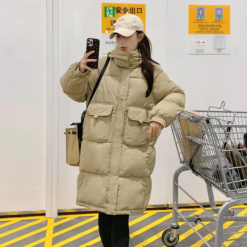 

2024 Autumn Winter New Hooded Thicke Warm Parka Coat Korean Loose Mid-Length Down Cotton-Padded Jacket Women's Overcoat