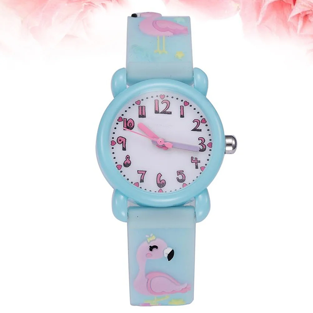 

1Pcs Kids Cartoon Watch Flamingo Pattern Waterproof Durable Wristwatch Light Blue Children Gift Adorable