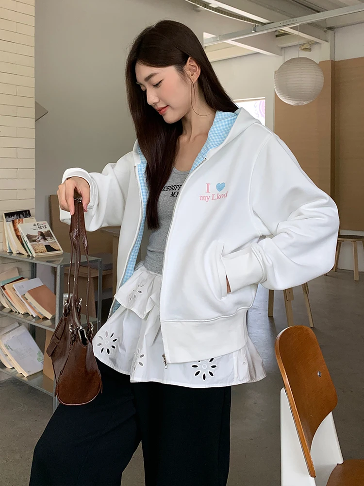 LK Store LKOD2025 Herbst Winter Plaid Zipper Hut Sweatshirt ort Sle Trendy Marke Hoodie Jaet Ohren Casual Lose Fit