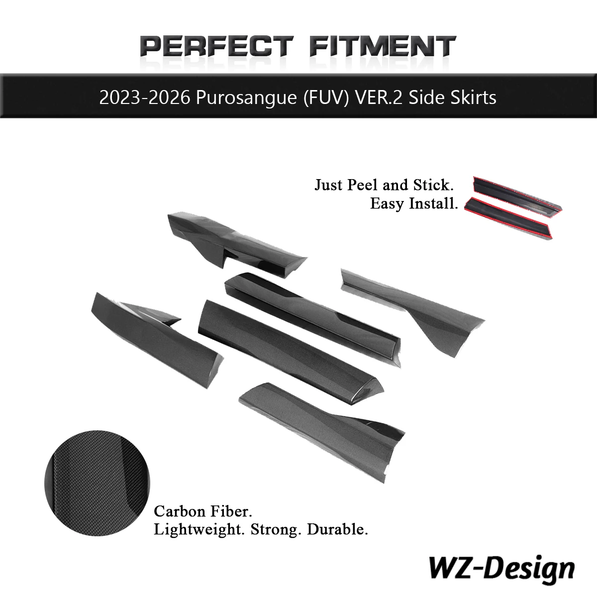 

Carbon Fiber Side Skirts Fit For Purosangue 2023-2026 Ver.2 Rocker Panel Aero Kit Body Parts Left Right