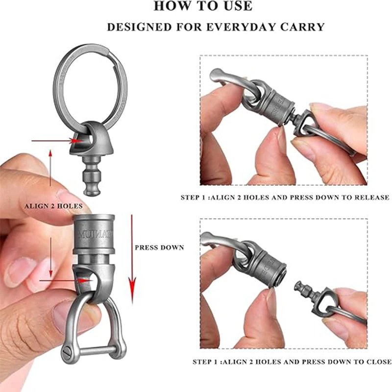 Titanium Quick Release Swivel Keychain, Detachable Keychain Pull Apart Key Chain Carabiner Holder for Car Keys