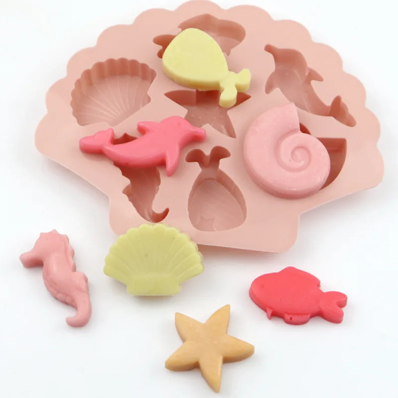 Marine Theme Silicone Mold Ocean Animal Fish Conch Shell Chocolate Candy Ice Cube Tray Under The Sea Soap Making Supplies Cake