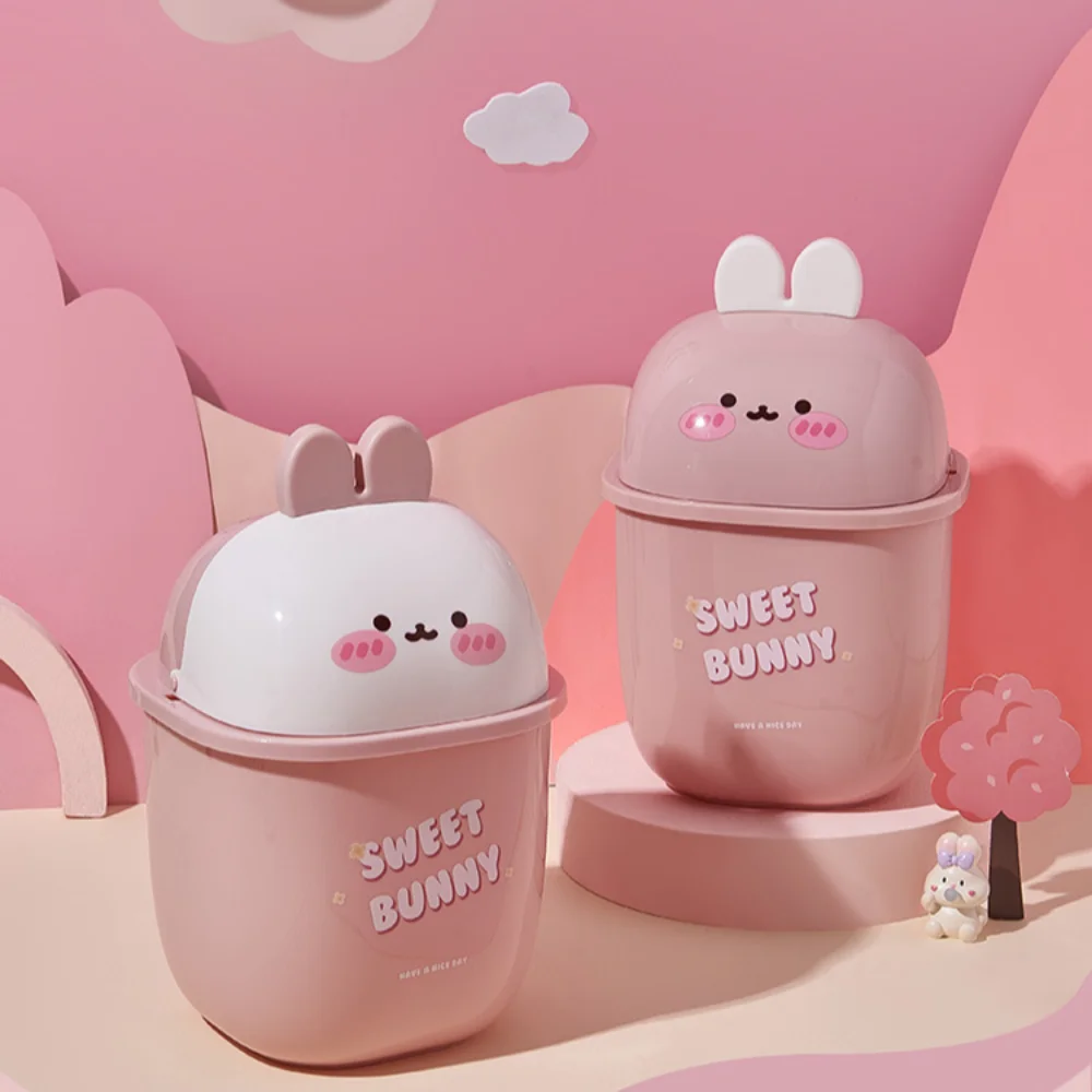 

Waste Container Mini Desktop Trash Can Plastic Cute Waste Bin Cartoon Wastebasket Bedroom