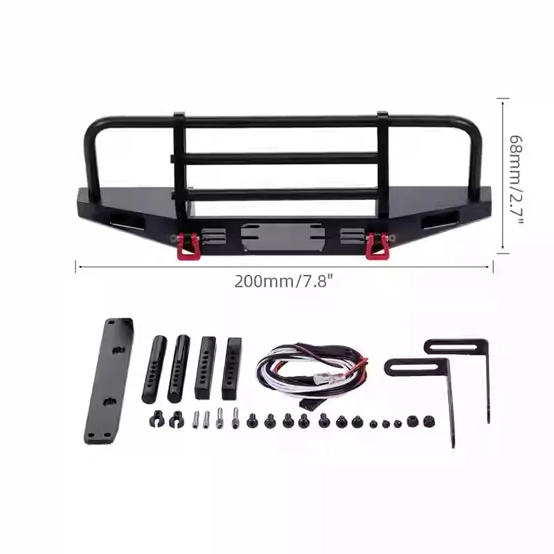 1/10 Scale RC Crawler Front Bumper with LED Light Bar - Universal Fit for SCX10/TRX4/YIKONG 6101 Axial, Traxxas Off-Road Vehicle