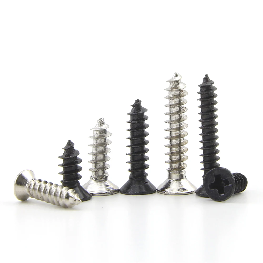 JUIDINTO 20-100pcs Cross Flat Head Self Tapping Screws Carbon Steel M1-M4 Small Screw for Watches Phone Glasses