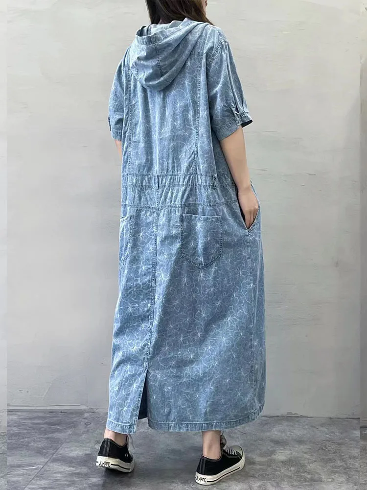 Max LuLu 2023 Summer Long Clothes Womens Fashion Loose Printed Denim Hooded Dresses Korean Ladies Luxury Elegant Floral Vestidos