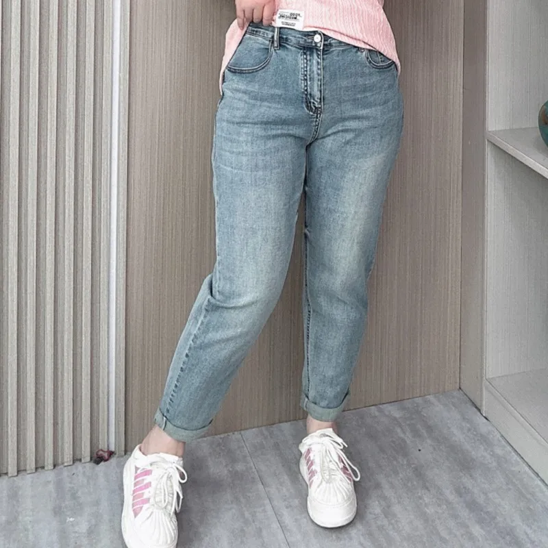 

Quality High Waist Jeans Women Spring Summer 2024 New Plus Size Basics Ankle-Length Stretch Thin Harem Pants