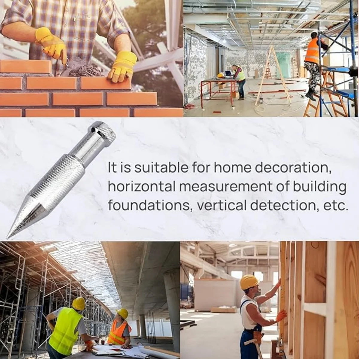 Kit de martelo de medição de construção, 2 peças, pingente de fio galvanizado com estilingue, ferramentas duráveis de medição de construção vertical de alta precisão