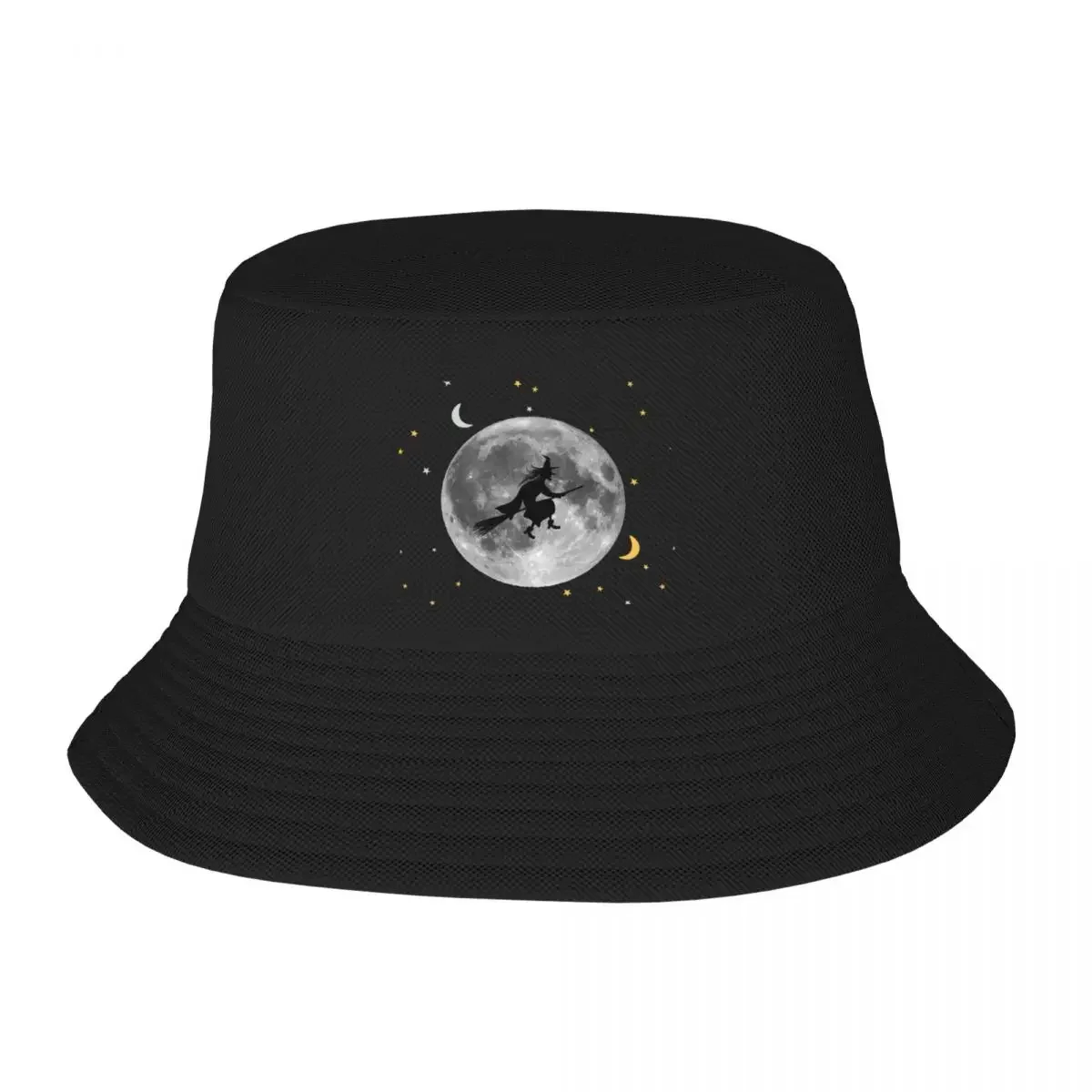 Witch on a broom flying over the moon Bucket Hat Icon sun hat cute Brand Man cap Golf Wear Men Women's