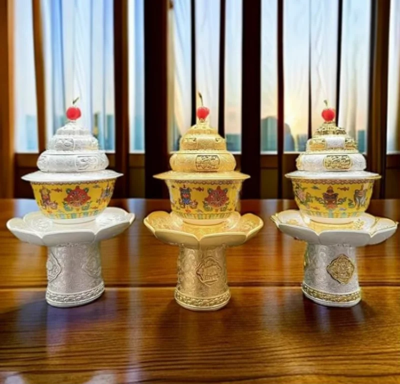 

Chinese Tibetan Eight Auspicious Masters Cover Bowl Eight Treasures Crispy Tea Bowl Supplies