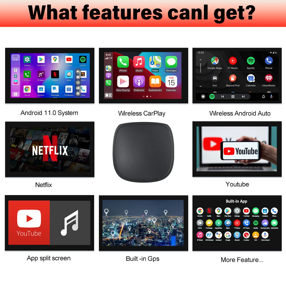 CarAiBOX 2023 Android 11 CarPlay AI Box Streaming Box 4GB 64GB Built-in GPS Wireless Carplay Android Auto Multimedia Android Box