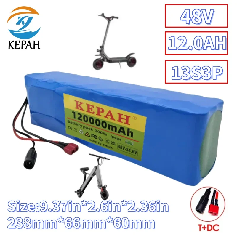 

New 48V 13S3P XT60 48V Lithium-ion Battery Pack, Lithium Iron Phosphate Battery 12.0Ah and 54.6V Charger