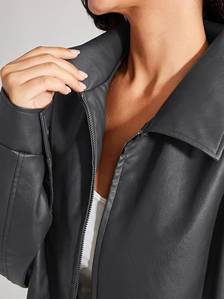 Womens Faux Leather Jackets Oversized Plus Size Autumn Casual Fashion Motorcycle Coats