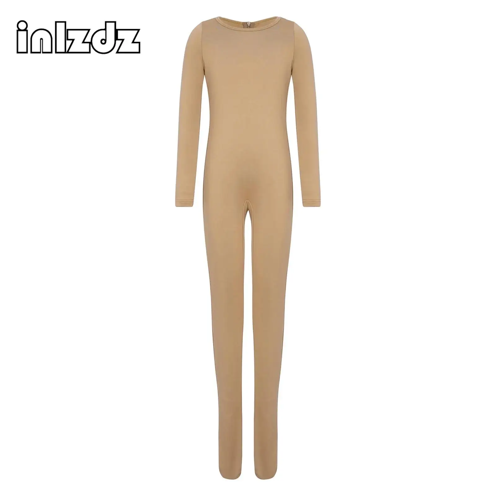 

Kids Girls Ballet Dance Gymnastics Figure Skating Footed Jumpsuit Long Sleeve Solid Color Bodysuit for Practice Warm-Up Training