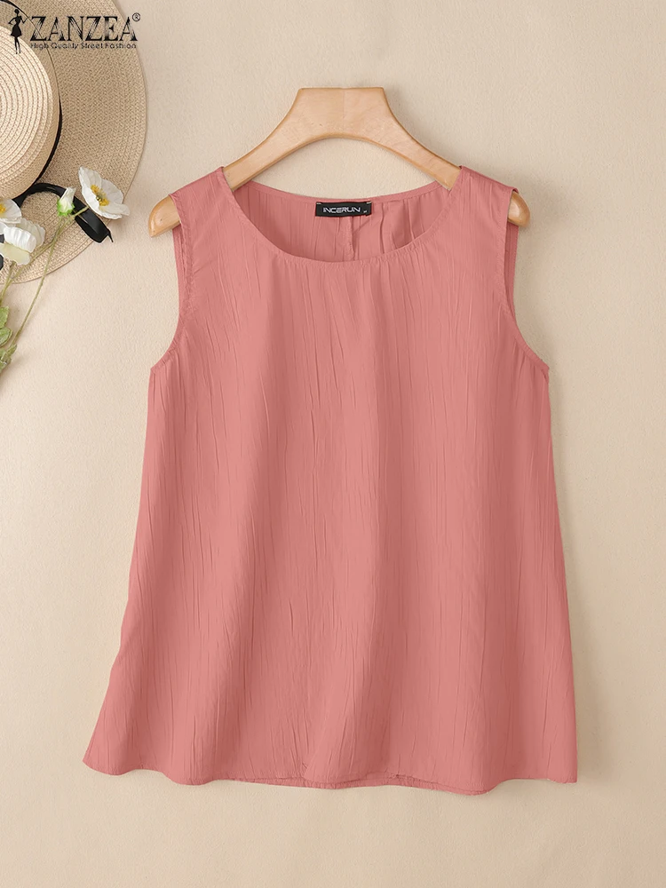 

ZANZEA O-neck Loose Tops Women Simple Camis 2025 Summer Sleeveless Tanks Vintage Solid Color Tees Casual Tunics Oversized