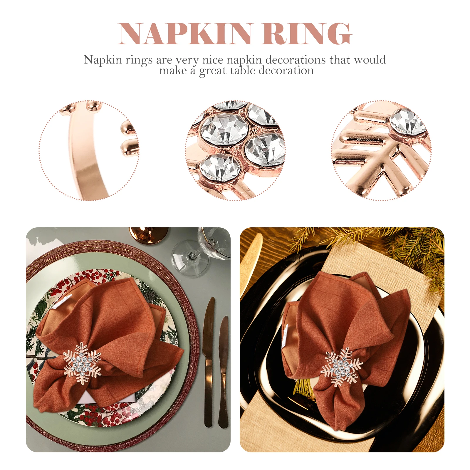 

5Pcs Napkin Buckles Shiny Snowflake Design Elegant Table Accessory for Xmas Holiday Home Festive Decor Napkin Ring